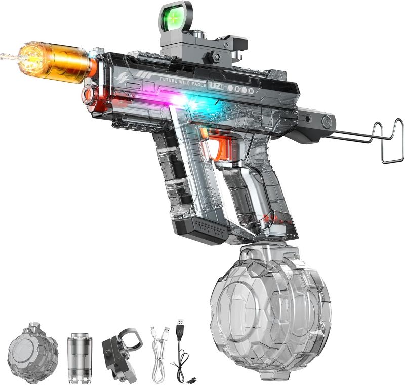 Photo 1 of Automatic Electric Water Gun with LED Effects, Auto Water Suction Powerful Squirt Guns Pistol for Adults Kids, Auto Water Blaster Pistol Outdoor Summer Toys for Pool Beach Party (Dark Grey)