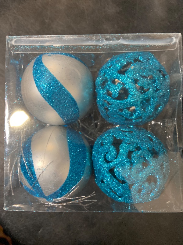 View 2 of 100 pcs shatterproof Christmas ball ornaments for a decorative tree. Blue and Silver