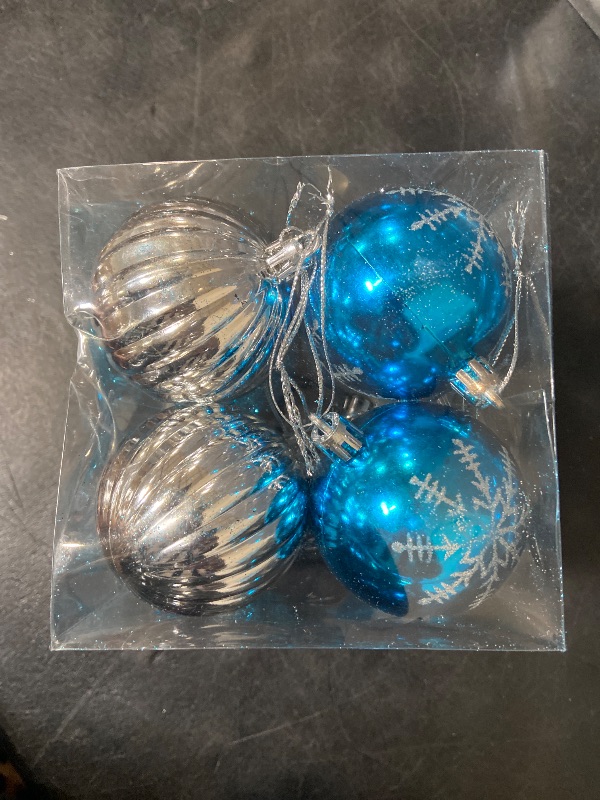 View 3 of 100 pcs shatterproof Christmas ball ornaments for a decorative tree. Blue and Silver