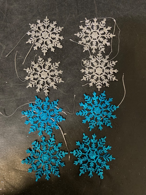 View 4 of 100 pcs shatterproof Christmas ball ornaments for a decorative tree. Blue and Silver