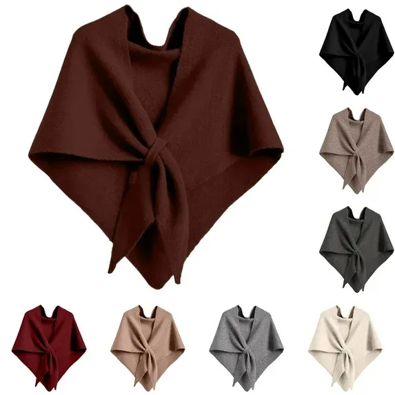 Photo 1 of 2pk Resicozy Pashmina Shawl Wraps for Women Solid Color Knitted Shawls and Wraps Cardigan Cape Wool Shoulder Top Sweater Shawl Scarf Beige & Black