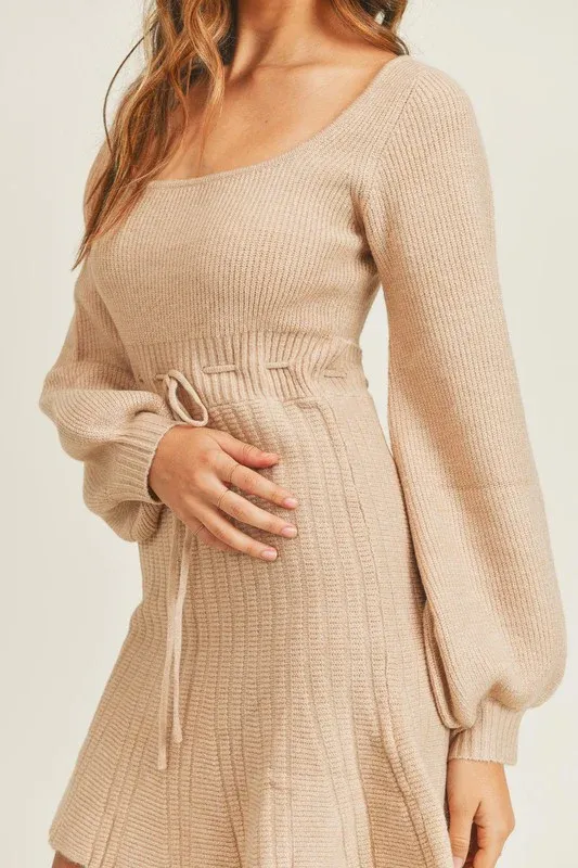 Photo 1 of Size 3XL Plus Size Sweater Dress Long Lantern Sleeve Tie Waist Sweater Dresses