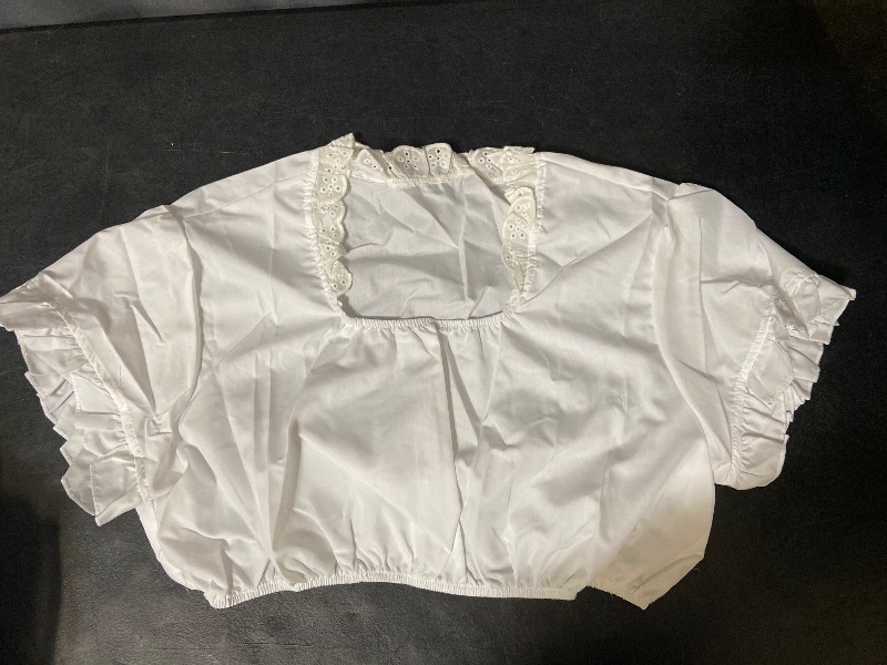 View 3 of Size S Women's Authentic German Dirndl Blouse White - Traditional Bavarian Oktoberfest Blouse Wiesnherz Tops with Drawstring