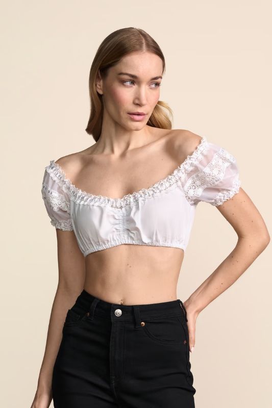 Photo 1 of Size S Dirndl Blouse Women Oktoberfest Shirts Off Shoulder Bavarian Traditional Dress Lace V-Neck Crop Top Beer Girl Costume