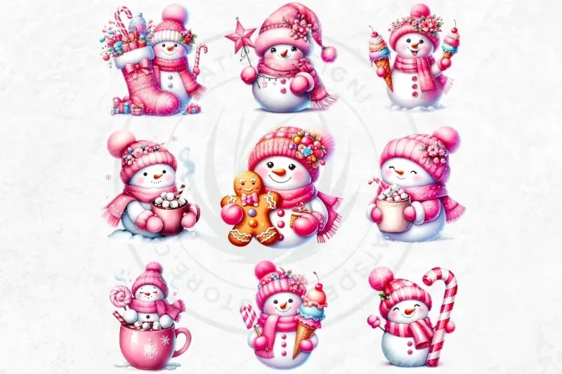 Photo 1 of 24PCS Christmas Wooden Ornaments - 12 Unique Patterns with Hemp Rope | Xmas Tree, Home & Garden Decor- Pink Christmas Snowman