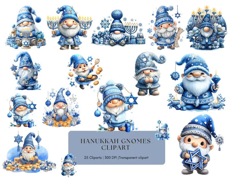 Photo 1 of 24PCS Christmas Wooden Ornaments - 12 Unique Patterns with Hemp Rope | Xmas Tree, Home & Garden Decor- Blue Hanukkah Gnomes