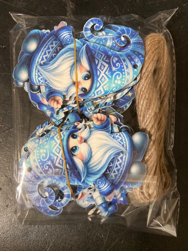 Photo 1 of 24PCS Christmas Wooden Ornaments - 12 Unique Patterns with Hemp Rope | Xmas Tree, Home & Garden Decor- Blue Hanukkah Gnomes