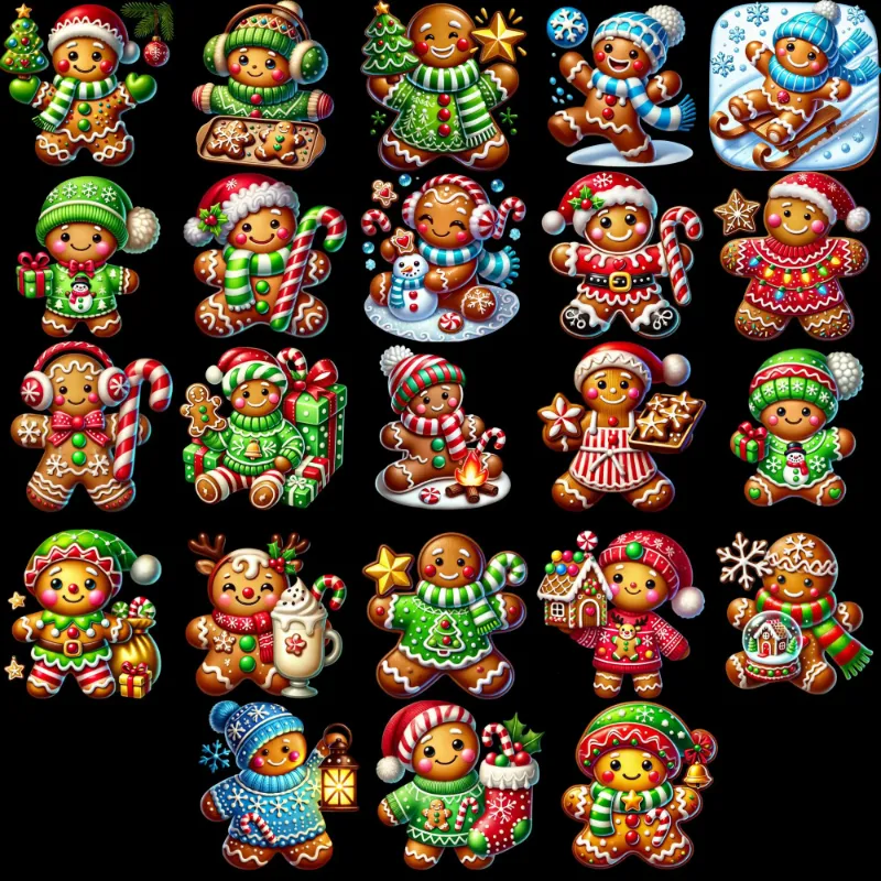 Photo 1 of 24PCS Christmas Wooden Ornaments - 12 Unique Patterns with Hemp Rope | Xmas Tree, Home & Garden Decor- Christmas Gingerbread man W/Toys
