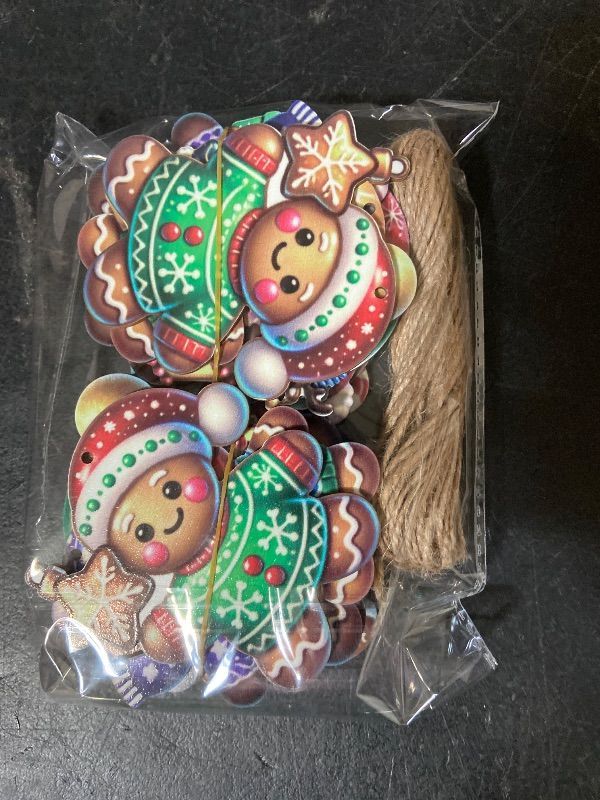 Photo 1 of 24PCS Christmas Wooden Ornaments - 12 Unique Patterns with Hemp Rope | Xmas Tree, Home & Garden Decor- Christmas Gingerbread man W/Toys