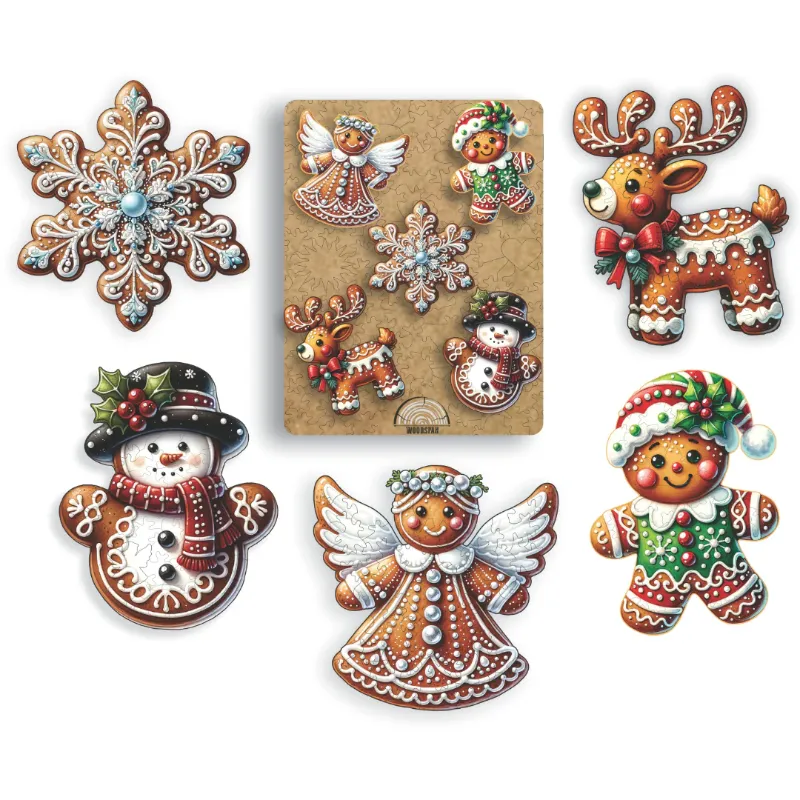 Photo 1 of 24PCS Christmas Wooden Ornaments - 12 Unique Patterns with Hemp Rope | Xmas Tree, Home & Garden Decor- Christmas Gingerbread cookies characters