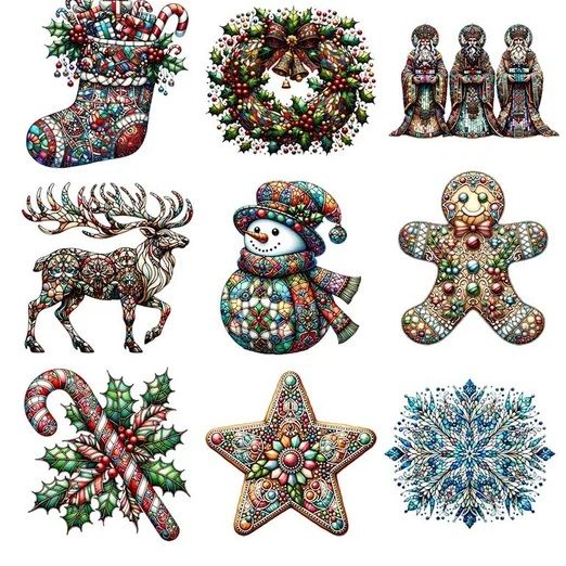 Photo 1 of 24 PCS Christmas Wooden Ornaments - 12 Unique Patterns with Hemp Rope | Xmas Tree, Home & Garden Decor - Stained Glass Gingerbread