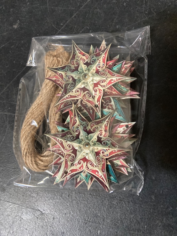 Photo 1 of 24PCS Christmas Wooden Ornaments - 12 Unique Patterns with Hemp Rope | Xmas Tree, Home & Garden Decor-Vintage Christmas Stars