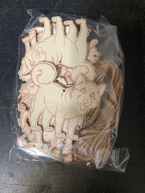 Photo 1 of 24 PCS Christmas Wooden Ornaments - 12 Unique Patterns with Hemp Rope | Xmas Tree, Home & Garden Decor - DIY Farm Animals