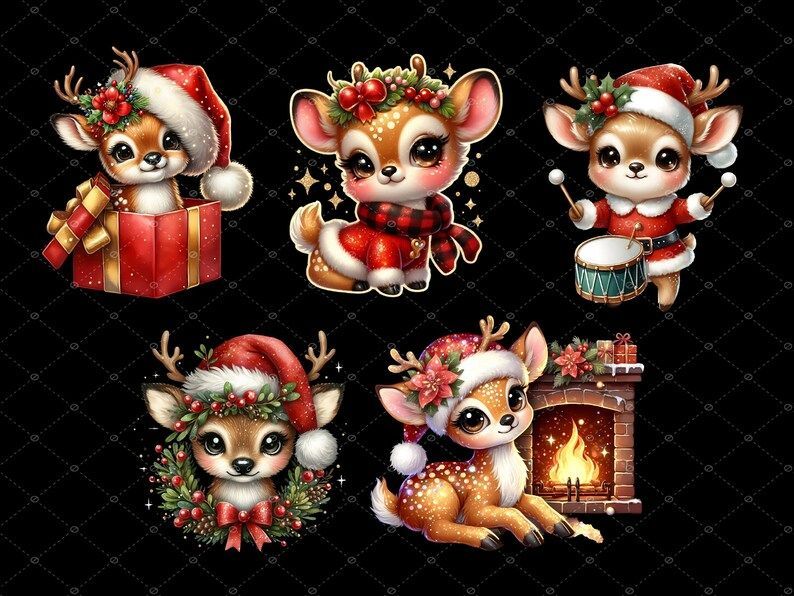 Photo 1 of 24PCS Christmas Wooden Ornaments - 12 Unique Patterns with Hemp Rope | Xmas Tree, Home & Garden Decor-Christmas Baby Deer's