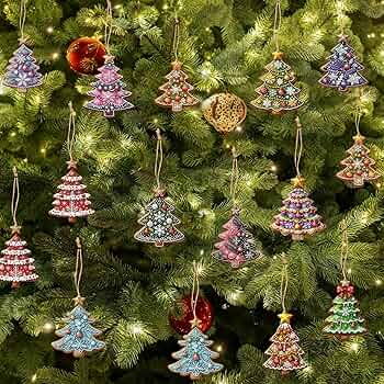Photo 1 of 24 PCS Christmas Wooden Ornaments - 12 Unique Patterns with Hemp Rope | Xmas Tree, Home & Garden Decor - Christmas Cookie Trees
