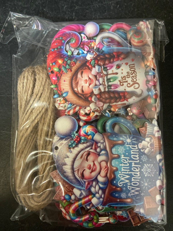 Photo 1 of 24 PCS Christmas Wooden Ornaments - 12 Unique Patterns with Hemp Rope | Xmas Tree, Home & Garden Decor - Hot Coco Elf Girls