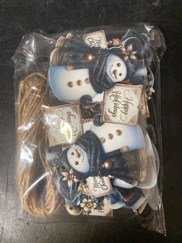 View 3 of 24 PCS Christmas Wooden Ornaments - 12 Unique Patterns with Hemp Rope | Xmas Tree, Home & Garden Decor - Black & Gold Snowman