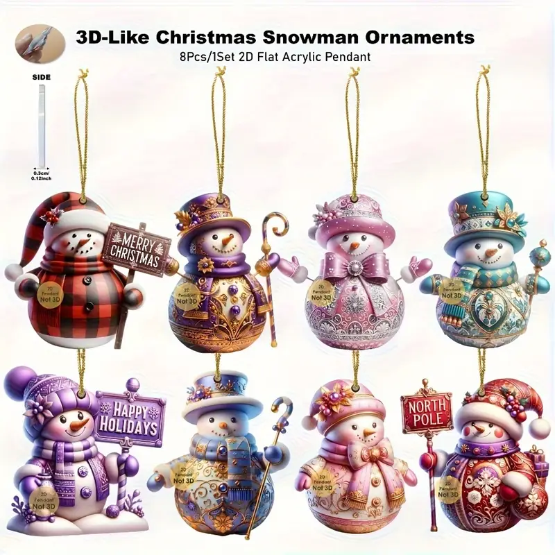 View 1 of 24 PCS Christmas Wooden Ornaments - 12 Unique Patterns with Hemp Rope | Xmas Tree, Home & Garden Decor -Colorful Snowman