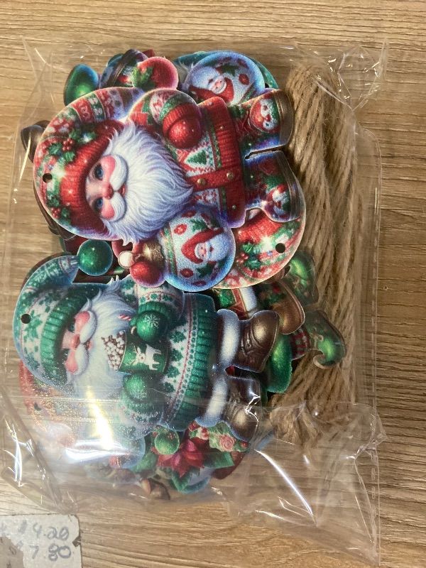 View 2 of 24PCS Christmas Wooden Ornaments - 12 Unique Patterns with Hemp Rope | Xmas Tree, Home & Garden Decor- Red & Green Gnomes