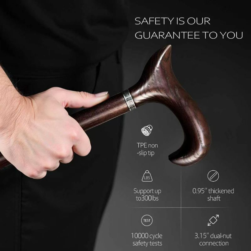 Photo 1 of Walking Cane, Available in Multiple Inches Wooden Cane Support up to 300 Lbs, Suitable for Fancy Wooden Walking Cane for Men and Women with Extreme Demands