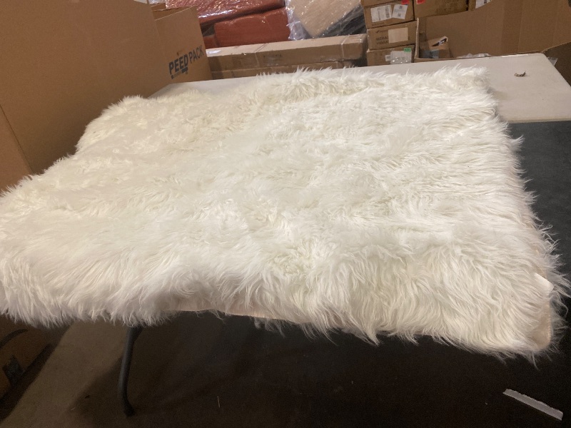 Photo 1 of Silky Soft Faux Fur Shaggy Rug, 8 ft. x 10 ft. White Fluffy Sheepskin Area Carpet, Rectangle Shape for Living Room, Bedroom, Kid's Room, or Nursery, Machine Washable with Non-Slip Backing