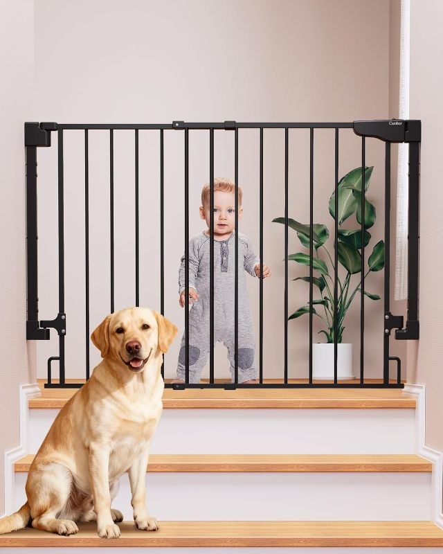 Photo 1 of Cumbor 29.2–43" Baby Gate for Stairs, Hardware Mounted (Drill Required), Expandable No Bottom Bar Dog Gate, Auto Close Extra Wide Walk Thru, Pet & Toddler Proof Gate, Top & Bottom of Stairways(Black)