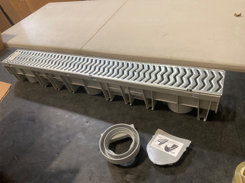 Photo 1 of Trench & Driveway Channel Drain with Galvanized Steel Grate - 3 Pack
