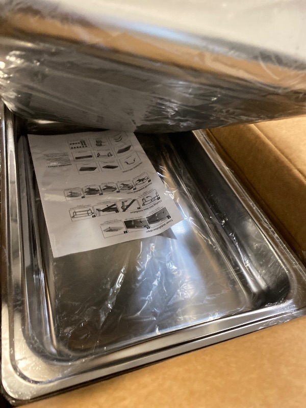 Photo 1 of Chafing Dishes for Buffet, Rectangular Chafing Dish Set with 4 Serving Tongs, 9QT 4 Pack Gold Chafing Dishes for Buffet, Party, Gatherings, Banquets, Weddings