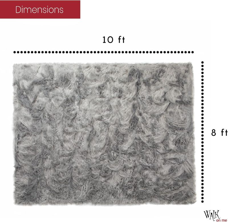 Photo 1 of Silky Soft Faux Fur Shaggy Rug, 8 ft. x 10 ft. Gray Fluffy Sheepskin AreaRug, Rectangle Rug for Living Room, Bedroom, Kid's Room, or Nursery, Home Décor Accent, Machine Washable with Non-Slip Backing
