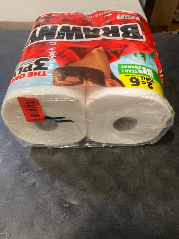 Photo 1 of Brawny Tear-A-Square 3-Ply Paper Towels, 2 Triple Rolls = 6 Regular Rolls, Strong, Absorbent, and Durable with 3 Sheet Sizes (Quarter, Half, Full)