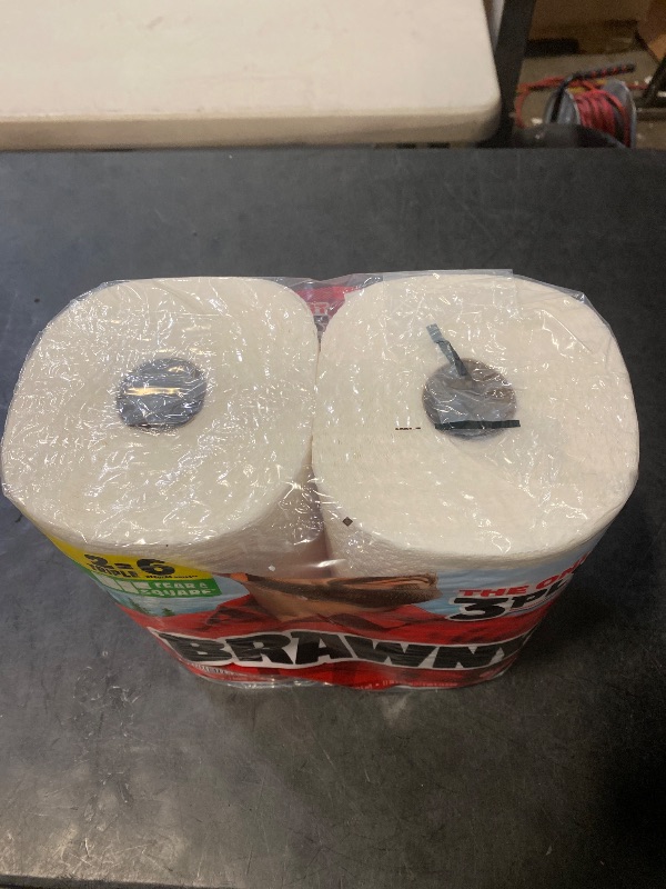 Photo 1 of Brawny Tear-A-Square 3-Ply Paper Towels, 2 Triple Rolls = 6 Regular Rolls, Strong, Absorbent, and Durable with 3 Sheet Sizes (Quarter, Half, Full)