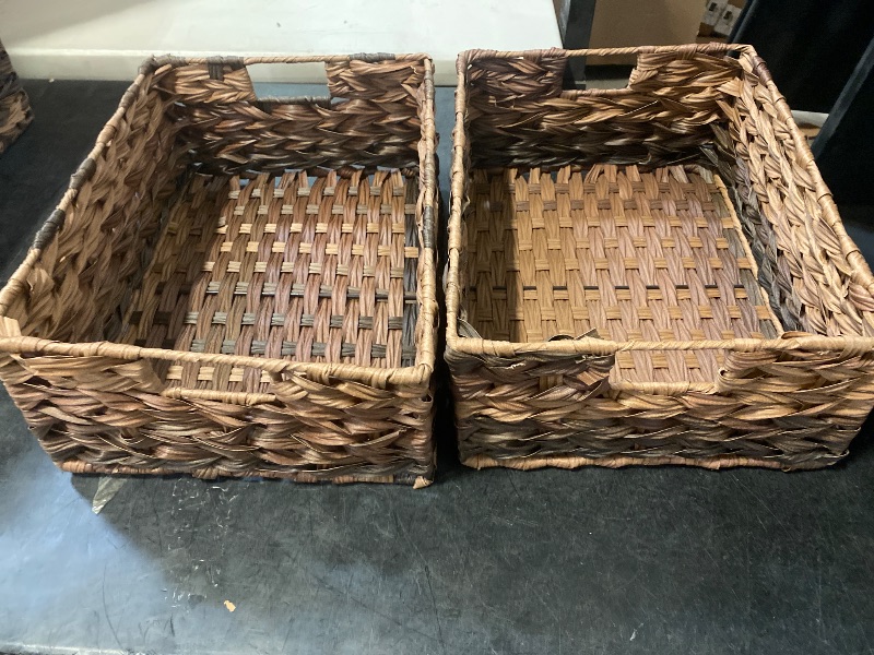Photo 1 of mDesign Woven Farmhouse Pantry Food Storage Bin Basket Box, 2 Pack, Brown Ombre 15x12x6