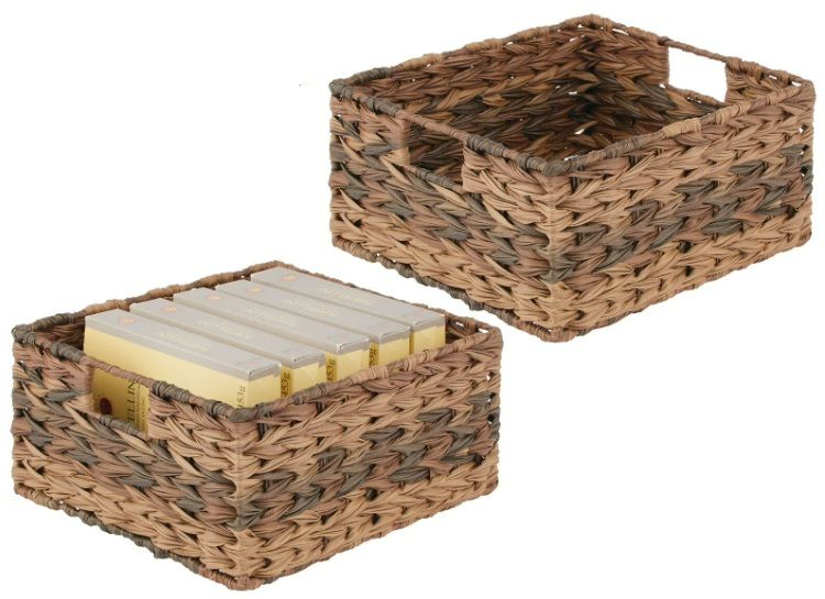 Photo 1 of mDesign Woven Farmhouse Pantry Food Storage Bin Basket Box, 2 Pack, Brown Ombre 15x12x6