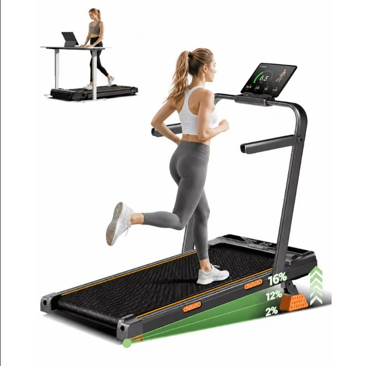 Photo 1 of 16% Incline Walking Pad Treadmill, 4-in-1 Foldable Under Desk Treadmill with Handles, 2.5 HP Quiet Motor, 330 lb Capacity