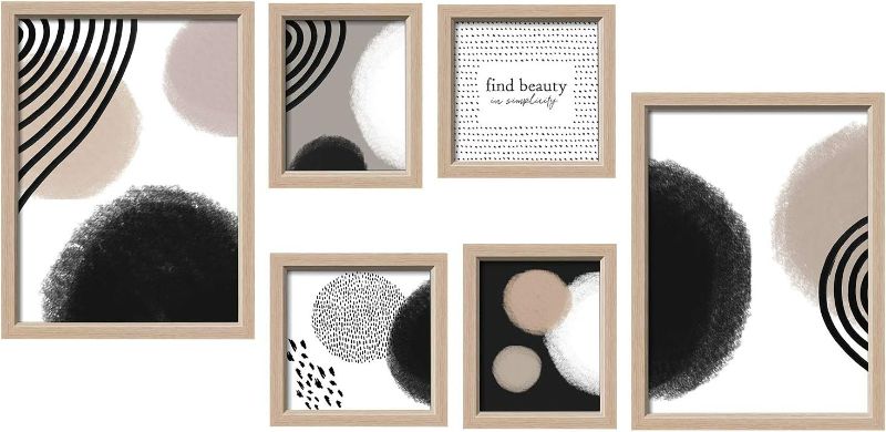 Photo 1 of 6 Pcs Multi Size Gallery Wall Kit with Photo Decorative Abstract Wall Art Decor Prints with Hanging Template Picture Frame Set