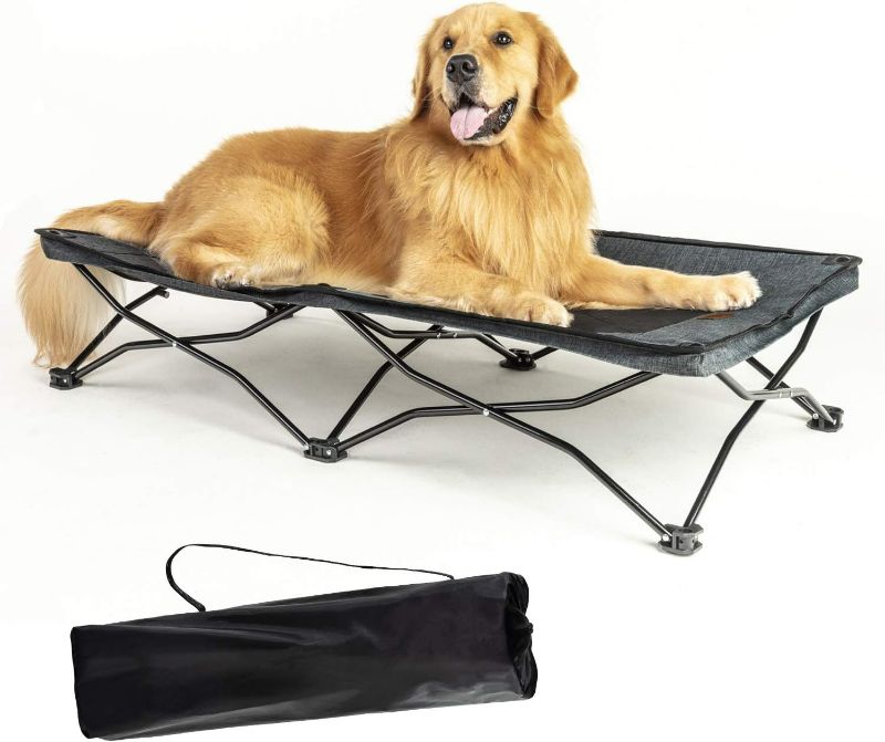 Photo 1 of 47 Inches Long Elevated Folding Pet Bed Cot Travel Portable Breathable Cooling Textilene Mesh Sleeping Dog Bed (47 Inch (Pack of 1), Grey)