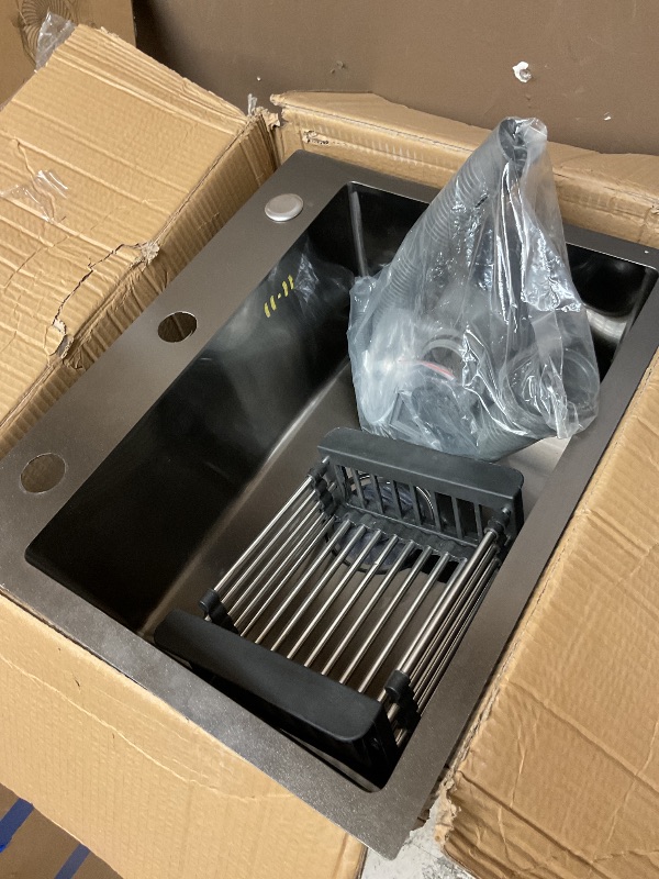 Photo 1 of 19.75* 16 in Drop In Kitchen Sink with 3 Holes,Black Topmount Stainless Steel Single Bowl Sinks With Drain Basket 
