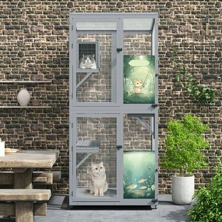 Photo 1 of Catio Outdoor Cat Enclosure Window Access Outdoor Cat House with Wheels Cage for Cats Indoor
