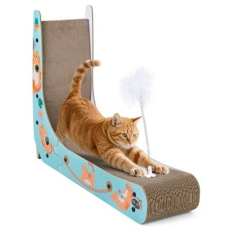 Photo 1 of COZIWOW Double-Sided Cat Scratcher Lounge with Feather Spring Toy Corrugated Cardboard Scratching Pad for Indoor Cats
