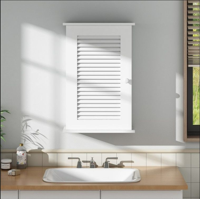 Photo 1 of JAXPETY White 3-Tier Bathroom Wall Storage Cabinet with Single Louvered Door, Bathroom Medicine Cabinet, Adjustable Shelf Over-The-Toilet Organizer