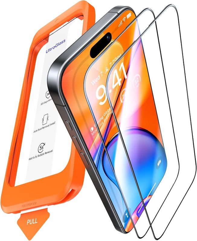 Photo 1 of UltraGlass Top 9H+ Glass for iPhone 16 Pro Screen Protector Glass, 2 Pack | NO.1 Military Grade Shatterproof, Screen Protector 16 Pro Tempered Glass,...