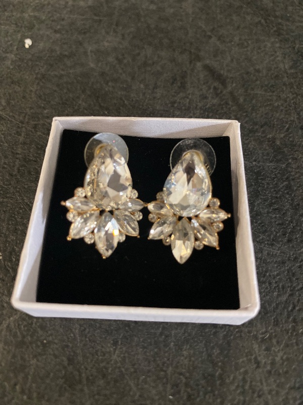 View 2 of Color: clear teardrop-gold
ATIMIGO Vintage Rhinestone Drop Earrings Elegant Crystal Cluster Art Deco Hypoallergenic Wedding Bridal Earrings for Women Brids Bridsmaids Prom Formal