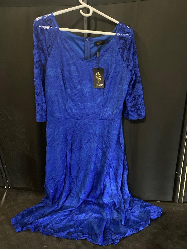 View 2 of Royal blue size XXL Dressystar Long Sleeves Lace A Line Formal Wedding Guest Dresses