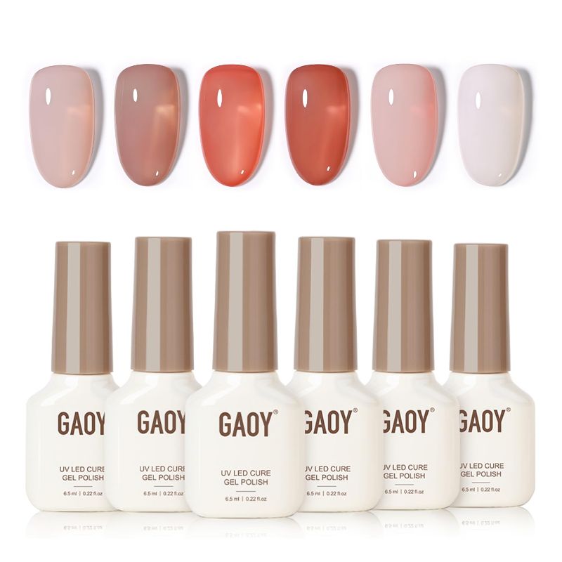 Photo 1 of GAOY Sunset Sheer Jelly Gel Nail Polish of 6 Transparent Nude Red Pink Coral Colors Sheer Gel Polish Kit for Salon Manicure and Nail Art DIY at Home