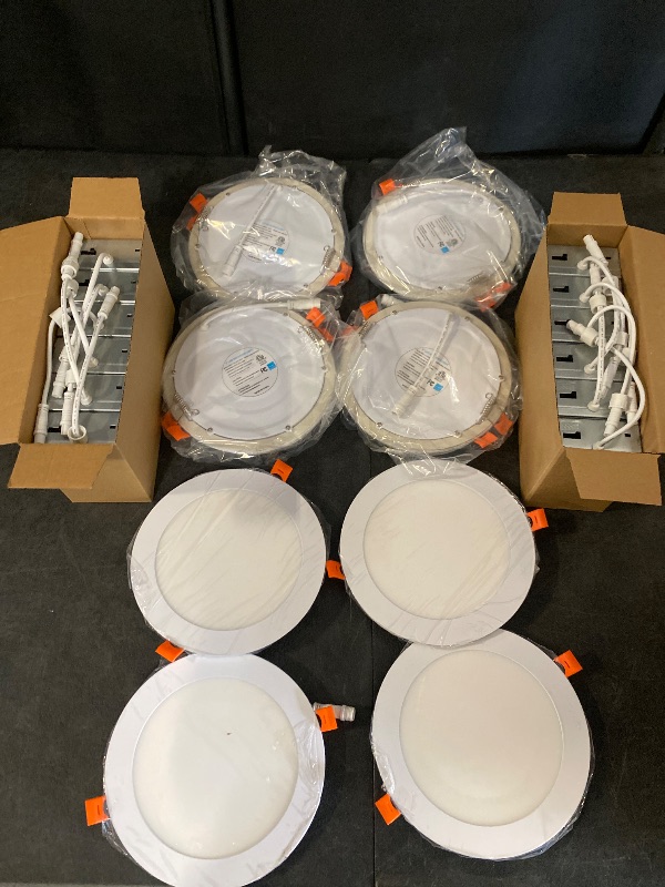 Photo 1 of CHARKEE 12 Pack 6 Inch Ultra-Thin 5CCT LED Recessed Ceiling Light,Canless
1050LM, 2700K-5000K Selectable,12W Eqv 110W,5%-100% Dimmable,Wafer Downlights with Junction Box,ETL & Energy Star & FCC