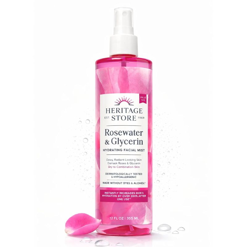 Photo 1 of HERITAGE STORE Rosewater & Glycerin Facial Mist, 12 fl oz
Rosewater and glycerin help attract moisture for soft, hydrated, healthy-looking skin