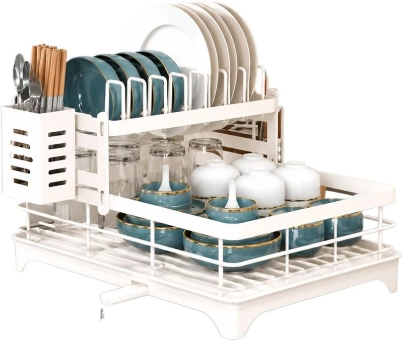 Photo 1 of Stainless Steel Dish Drying Rack for Countertop, with 360° Rotatable Water(White A)