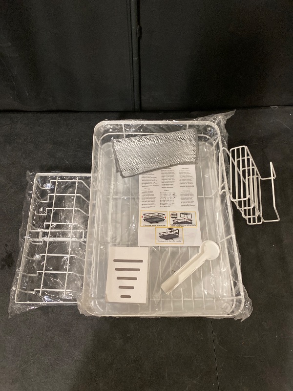 View 2 of Stainless Steel Dish Drying Rack for Countertop, with 360° Rotatable Water(White A)