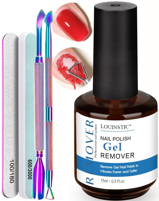 Photo 1 of Gel Nail Polish Remover, 15ml Gel Remover for Nails No Need to Soak or Wrap
Quickly Remove Gel Nail Polish in 2-5 Mins, Professional Nail Remover Kit with Removal Tools, Easy to Use, for DIY/Salon Use