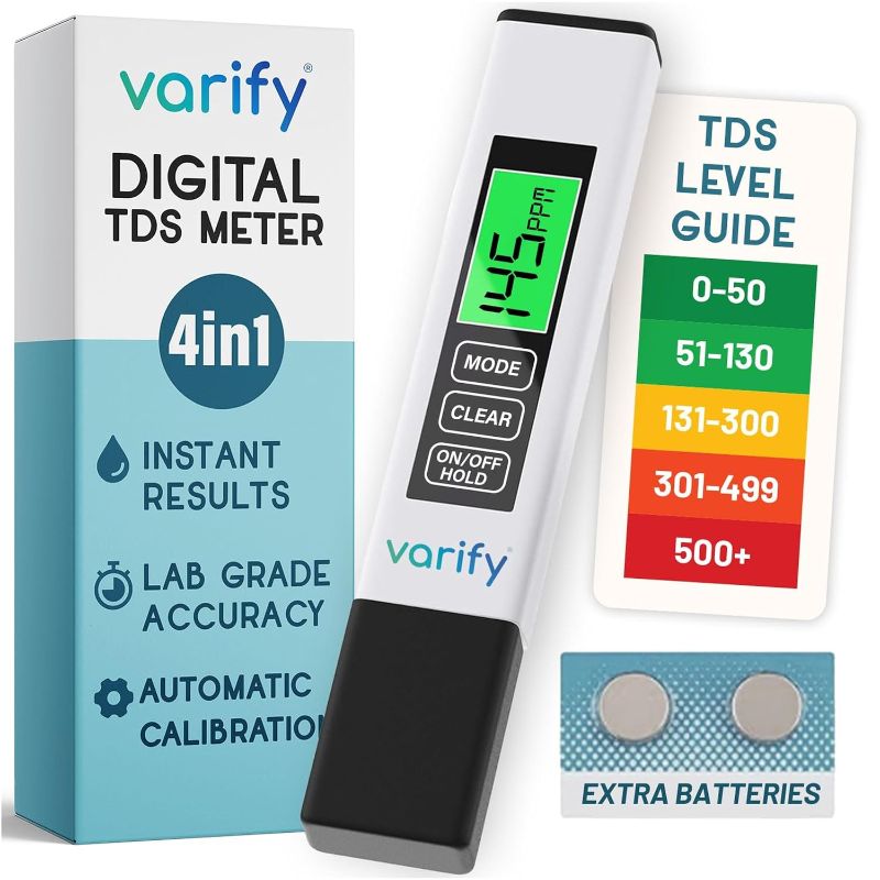 Photo 1 of TDS Meter Digital Water Tester for Drinking Water Instant 4in1 Test
Extra Batteries Included, Instant Results, Aquarium Safe, Hydroponics Ready, Portable Design, Accurate PPM Readings